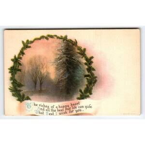 Vintage Christmas Postcard Winter Trees & Holiday Greeting Wolf Adv Co.